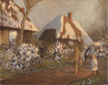 Cottages On A Frosty Evening by 
																	George Clausen