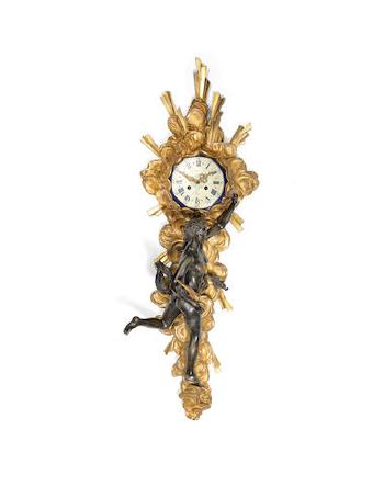 A Good Late 19th Century French Gilt And Patinated Bronze Figural Cartel Clock by 
																	 Raingo Brothers