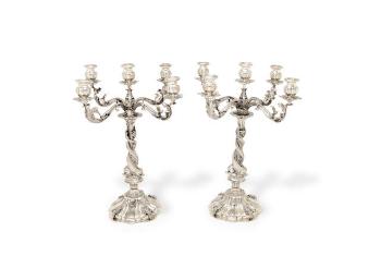 A Pair Of Italian Silver Five-Light Candelabra by 
																	 Valle & Gandini