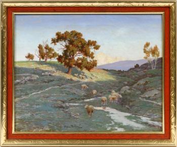Landscape with sheep by 
																			Stephen Parrish