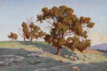 Landscape with sheep by 
																			Stephen Parrish