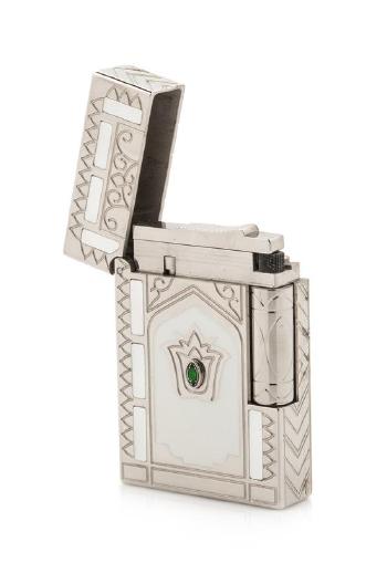 An S.T. Dupont Taj Mahal Limited Edition Gatsby Platinum and Mother-of-Pearl Inset Pocket Lighter by 
																			 S T Dupont