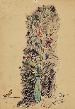 Vasso di fiori e uccellino by 
																	Giovanni Omiccioli