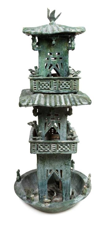 A Rare Chinese Green Glazed Pottery Watch Tower by 
																	 Han Dynasty