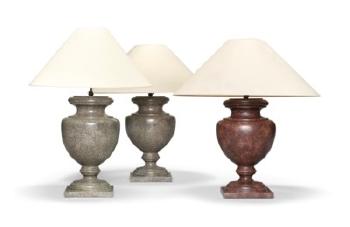 Three Simulated Porphyry Urn Lamps by 
																	 Axel Vervoordt
