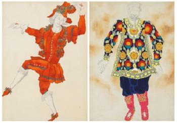 Costume designs for 'La Belle au Bois Dormant': Le page de la fée Sorbier (i); and Le bouffon russe (ii) by 
																	Berthe Nicolas Tsipkevitch