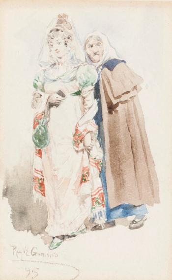 Young Girl And Old Woman by 
																	Roque Gameiro