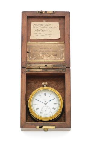 A Silver Keyless Wind Open Face Observation Chronometer Deck Watch With Wooden Display Box by 
																	 H Williamson Ltd