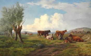 Landskab med Qvæg. Landscape with cattle by 
																	Johannes Wilhelm Zillen
