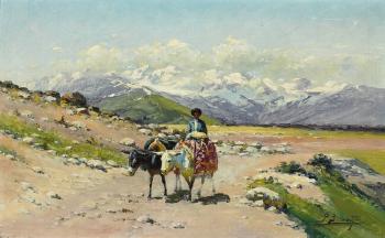 A traveller with donkeys in the Caucasus by 
																			Richard Karlovich Zommer
