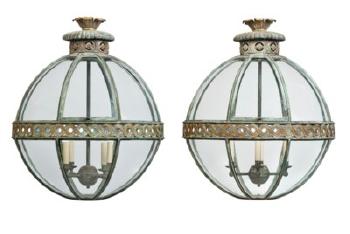 A Pair of Oversized Aged-Copper and Brass 'Original Globe' Lanterns by 
																	 Jamb Limited