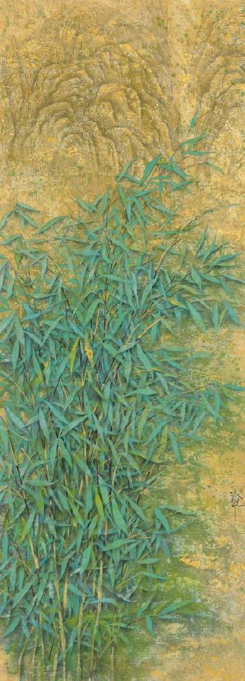 Green Bamboo With Yellow Mountains by 
																	 Cai Xiaoli