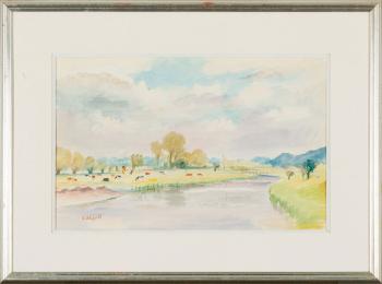 Landscape with River and Cattle by 
																			Roland Vivian Pitchforth