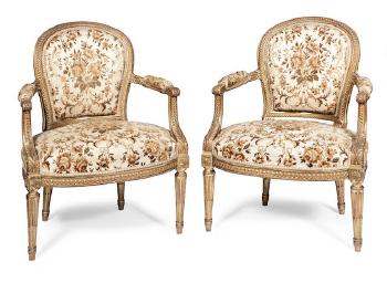 A Pair Of French Late 19th Century Carved Giltwood Fauteuils By Jansen by 
																	 Jansen