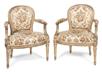 A Pair Of French Late 19th Century Carved Giltwood Fauteuils By Jansen by 
																			 Jansen