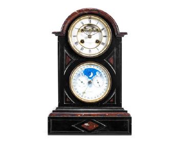 A Late 19th Century Black Belgium And Rouge Marble Combination Moonphase Calendar Mantel Clock by 
																	 Frodsham & Co