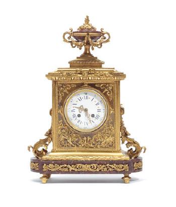 A Late 19th Century French Gilt Bronze And Rouge Marble Mantel Clock by 
																	 Japy Freres