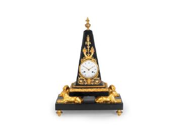 A 19th Century French Gilt Bronze Mounted Black Marble Obelisk Clock by 
																	 Faizin A