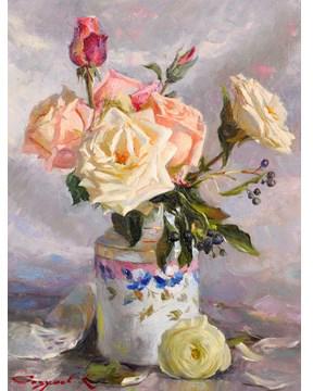Still Life Of Roses In A White Jar by 
																			Konstantin Razumov