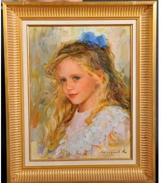 Mashenka Portrait of a Young Girl with a Blue Bow in her Hair by 
																			Konstantin Razumov
