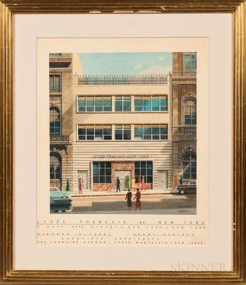 Architectural Watercolor Drawing: Lycee Francais de New York by 
																	Alan Caldwell Davoll