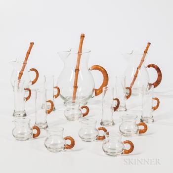 Glass and Rattan Barware Set by 
																	Carl Aubock