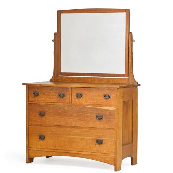 Four-drawer dresser with mirror and Gustav Stickley hardware by 
																			 L & JG Stickley