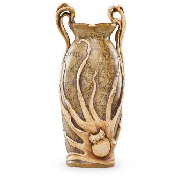 Large two-handled Amphora vase with cuttlefish and  hermit crab by 
																			Eduard Stellmacher