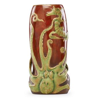 Large Amphora vase with octopus and seahorse by 
																			Eduard Stellmacher