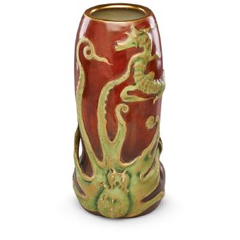 Large Amphora vase with octopus and seahorse by 
																			Eduard Stellmacher