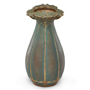 Tall Amphora vase with umbellates and beetles by 
																			Paul Dachsel