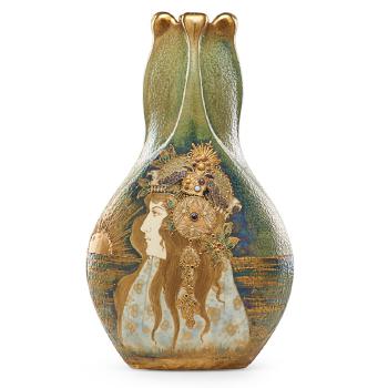 Tall Amphora Portrait vase, Allegory of Austria-Hungary by 
																			 Riessner, Stellmacher & Kessel