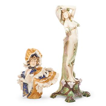 Tall Amphora nude maiden and small female bust by 
																			 Riessner, Stellmacher & Kessel