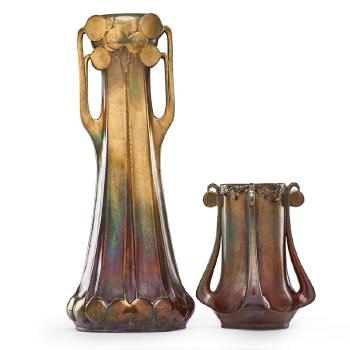 Two Lollipop vases from the Elite series, one with silver overlay by 
																			 Riessner, Stellmacher & Kessel