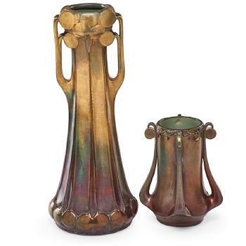 Two Lollipop vases from the Elite series, one with silver overlay by 
																			 Riessner, Stellmacher & Kessel