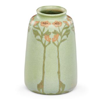 Fine and rare vase with stylized blossoms by 
																			Frederick Walrath
