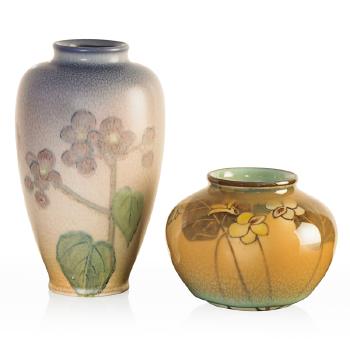 Small Ivory Jewel Porcelain vase and Double Vellum  vase with flowers (both uncrazed) by 
																			Kataro Shirayamadani