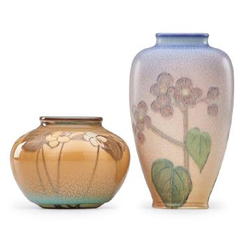 Small Ivory Jewel Porcelain vase and Double Vellum  vase with flowers (both uncrazed) by 
																			Kataro Shirayamadani