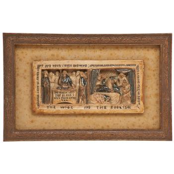 Two fine three-dimensional plaques depicting Jesus  and the Money-Changers and the Wise and the Foolish by 
																			George Tinworth