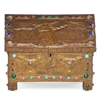 Art Nouveau box with birds of prey and cabochons by 
																			Alfred Daguet