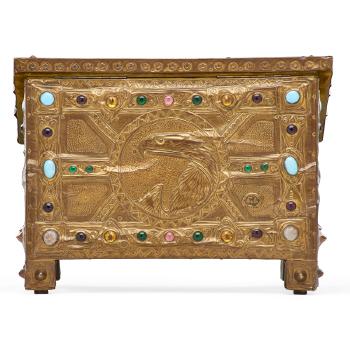 Art Nouveau box with birds of prey and cabochons by 
																			Alfred Daguet