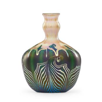 Fine cabinet vase with swirling pattern by 
																			 Quezal Glass