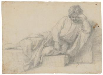 A Reclining Youth (Recto); A Faint Study of a Reclining Youth (Verso) by 
																	Lodovico Cardi