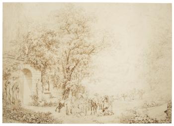Travellers by the Entrance to a Park by 
																	Pierre Louis de Larive-Godefroy