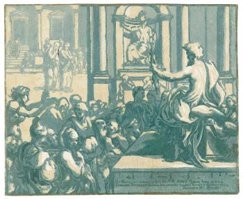 The Interior of a Temple, Or: The Pagans Assemble Around the Statue of Jupiter to Worship by 
																	 Parmigianino
