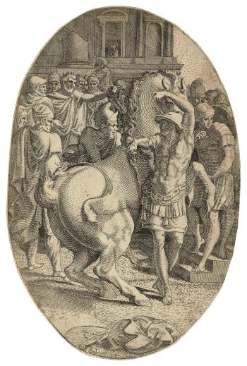Alexander Mastering Bucephalus by 
																	Leon Davent