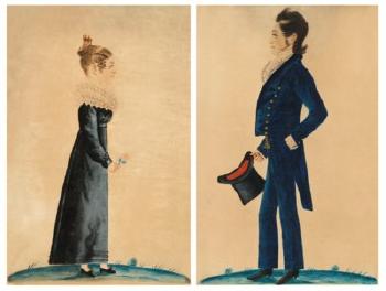 A pair of portraits of a man and a woman by 
																	Jacob Maentel