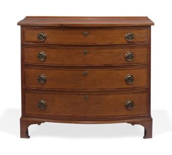 A Federal inlaid cherrywood bow-front chest-of-drawers by 
																	Nathan Lumbard