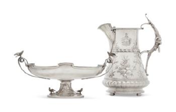 An American silver basket and water pitcher by 
																	 F W Cooper