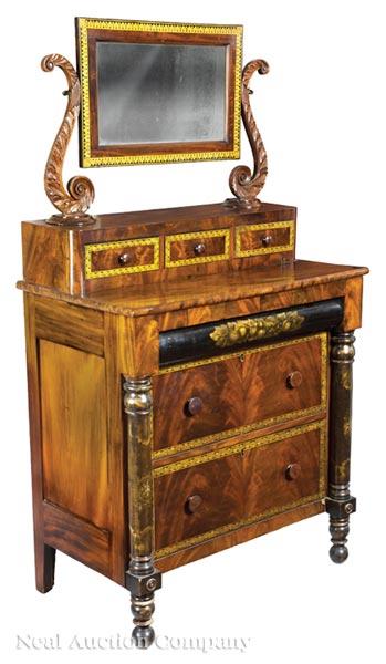 American Late Classical Stenciled Mahogany Gentleman's Dressing Chest by 
																			 Haines and Holmes